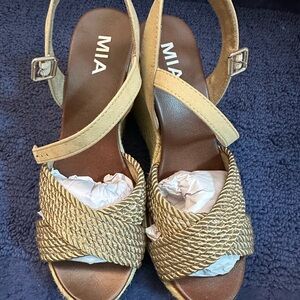 MIA Gold Textured Wedge Sandals